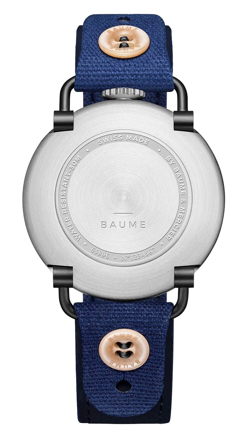 Baume & Mercier Baume Stainless Steel Blue Dial Blue Cotton Strap Moonphase Quartz Mens Watch M0A10637