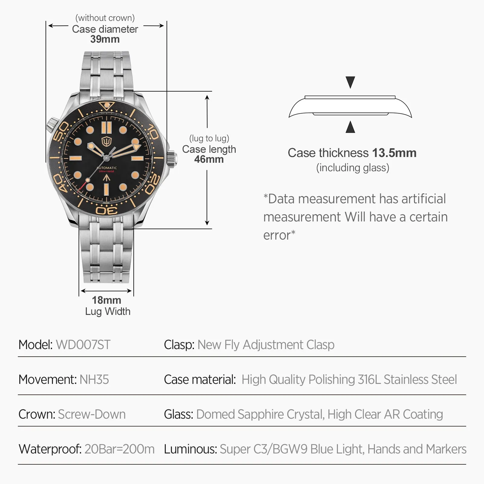 ★EU-Pre-Owned★Watchdives WD007ST 39mm NTTD Dive Watch