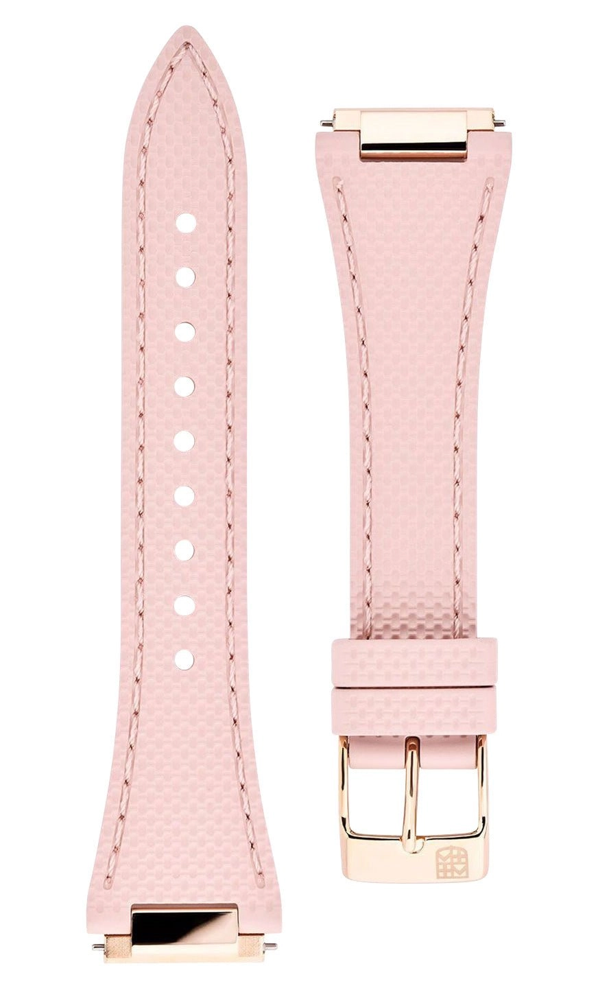 Frederique Constant Highlife Steel & Rose Gold Plated Silver Dial Diamonds Interchangeable Pink Rubber Strap Date Quartz Womens Watch FC-240VD2NH2B