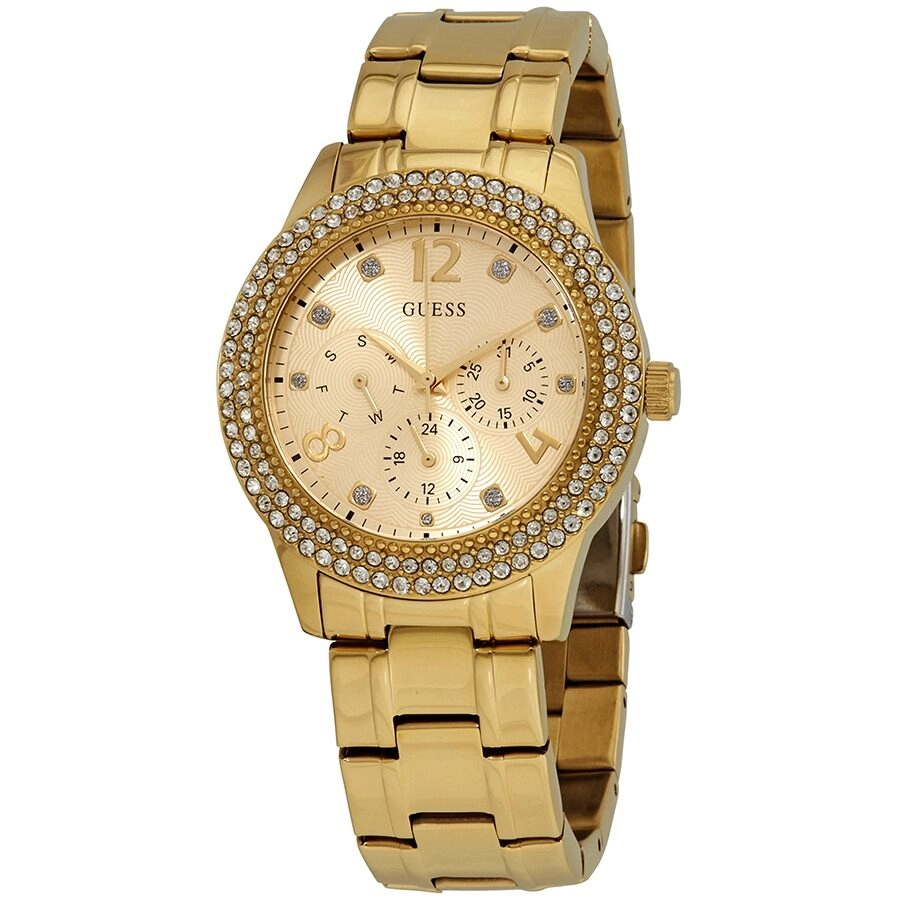 Guess Bedazzle Quartz Crystal Gold Dial Ladies Watch W1097L2