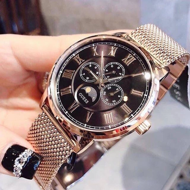Guess Black Dial Gold-Tone Mesh Men's Watch W0871G2
