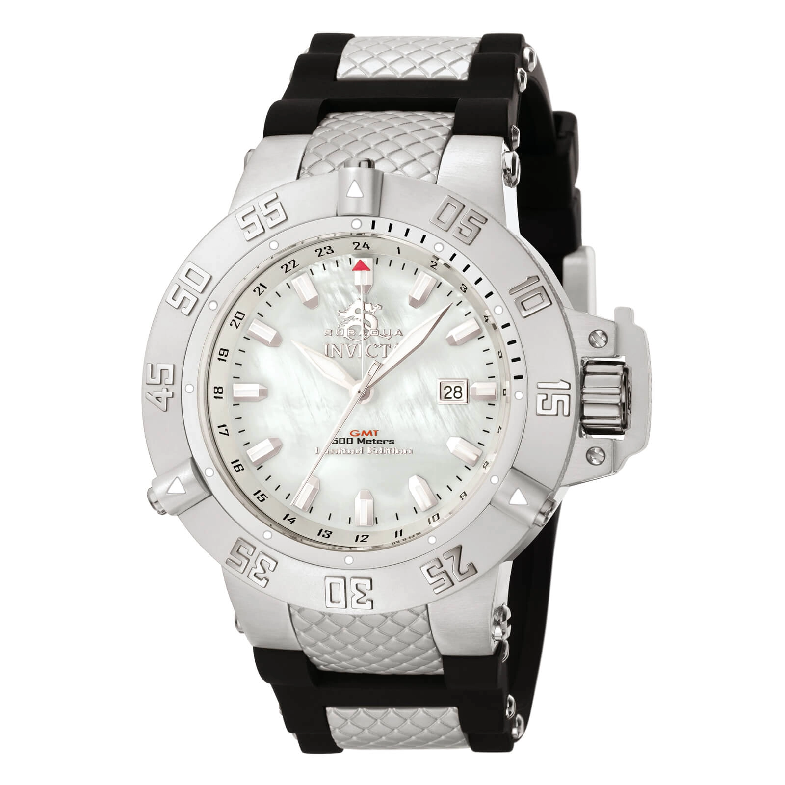 Invicta 0737 Men's Subaqua Noma Black Rubber Strap MOP Dial GMT Dive Watch