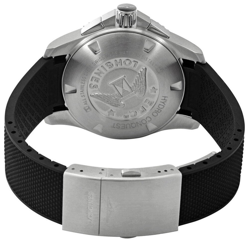 Longines HydroConquest Automatic Chronograph Stainless Steel Black Dial Black Rubber Strap Date Divers Mens Watch L3.883.4.56.9