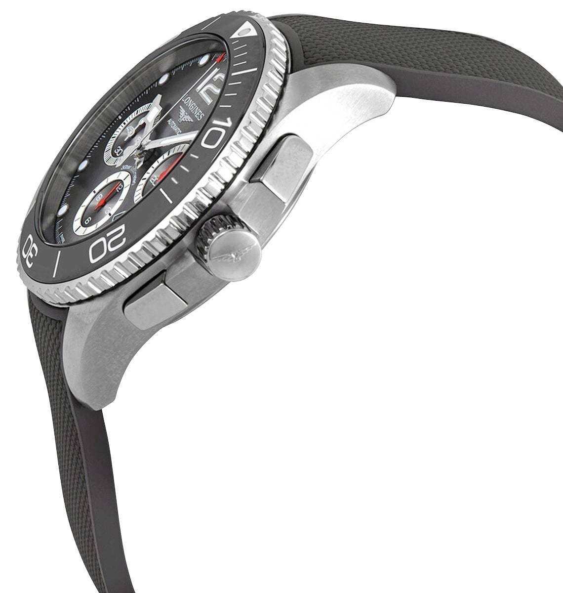 Longines HydroConquest Automatic Chronograph Stainless Steel Gray Dial Gray Rubber Strap Date Divers Mens Watch L3.883.4.76.9
