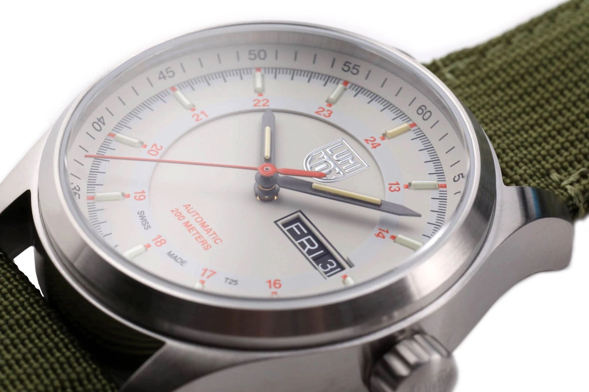 Luminox Atacama Field Automatic Stainless Steel Ivory Dial Green Textile Strap Day/Date Mens Watch XL.1907.NF