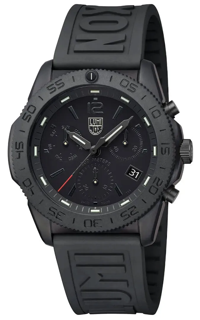 Luminox Pacific Diver Chronograph Black PVD Black Dial Black Rubber Strap Day/Date Divers Quartz Mens Watch XS.3141.BO