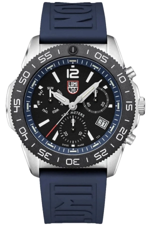 Luminox Pacific Diver Chronograph Stainless Steel Black Dial Blue Rubber Strap Day/Date Divers Quartz Mens Watch XS.3143