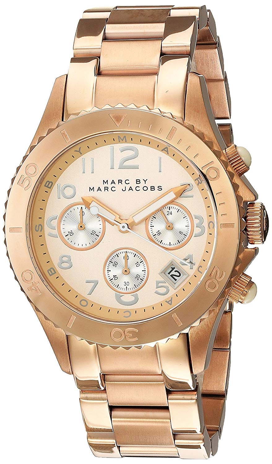 Marc by Marc Jacobs Rock Chronograph Champagne Dial Date Rose Gold Tone Stainless Steel Unisex Watch MBM3156