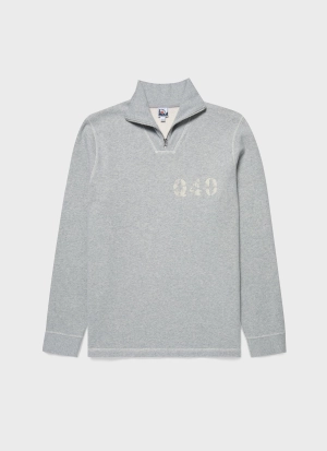 Men's Sunspel x Nigel Cabourn Half Zip Sweatshirt in Light Grey Melange