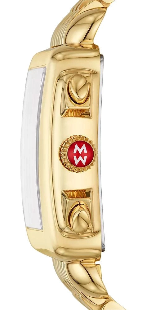 Michele Deco Chronograph 18K Gold-Plated Steel Diamonds Mother-of-Pearl Dial Date Rectangle Womens Watch MWW06A000780