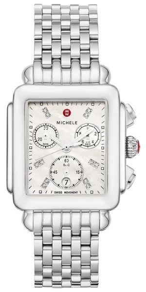 Michele Deco Chronograph Stainless Steel Diamonds Mother-of-Pearl Dial Date Womens Watch MWW06A000778