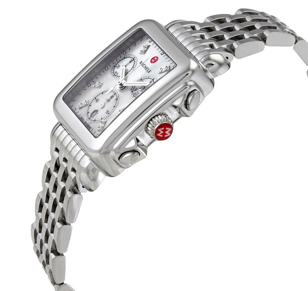 Michele Deco Chronograph Stainless Steel Diamonds Mother-of-Pearl Dial Date Womens Watch MWW06A000778