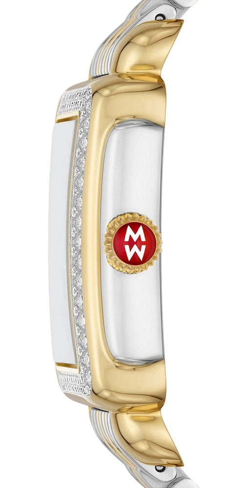 Michele Deco Mid Two-Tone Steel Diamond Mother of Pearl Dial Rectangle Womens Watch MWW06V000123