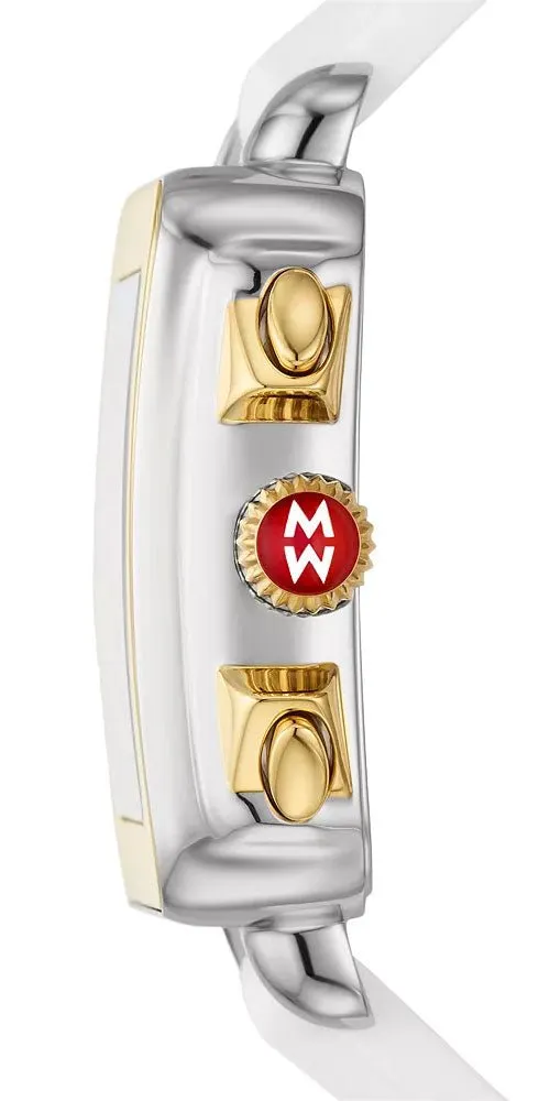Michele Deco Sport Chronograph Silver Rectangle Dial Gold-Plated Bezel White Silicone Women's Watch MWW06K000069