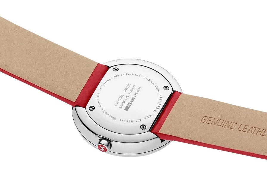 Mondaine Giant Backlight Stainless Steel White Dial Red Leather Strap Quartz Womens Watch MSX.3511B.LC