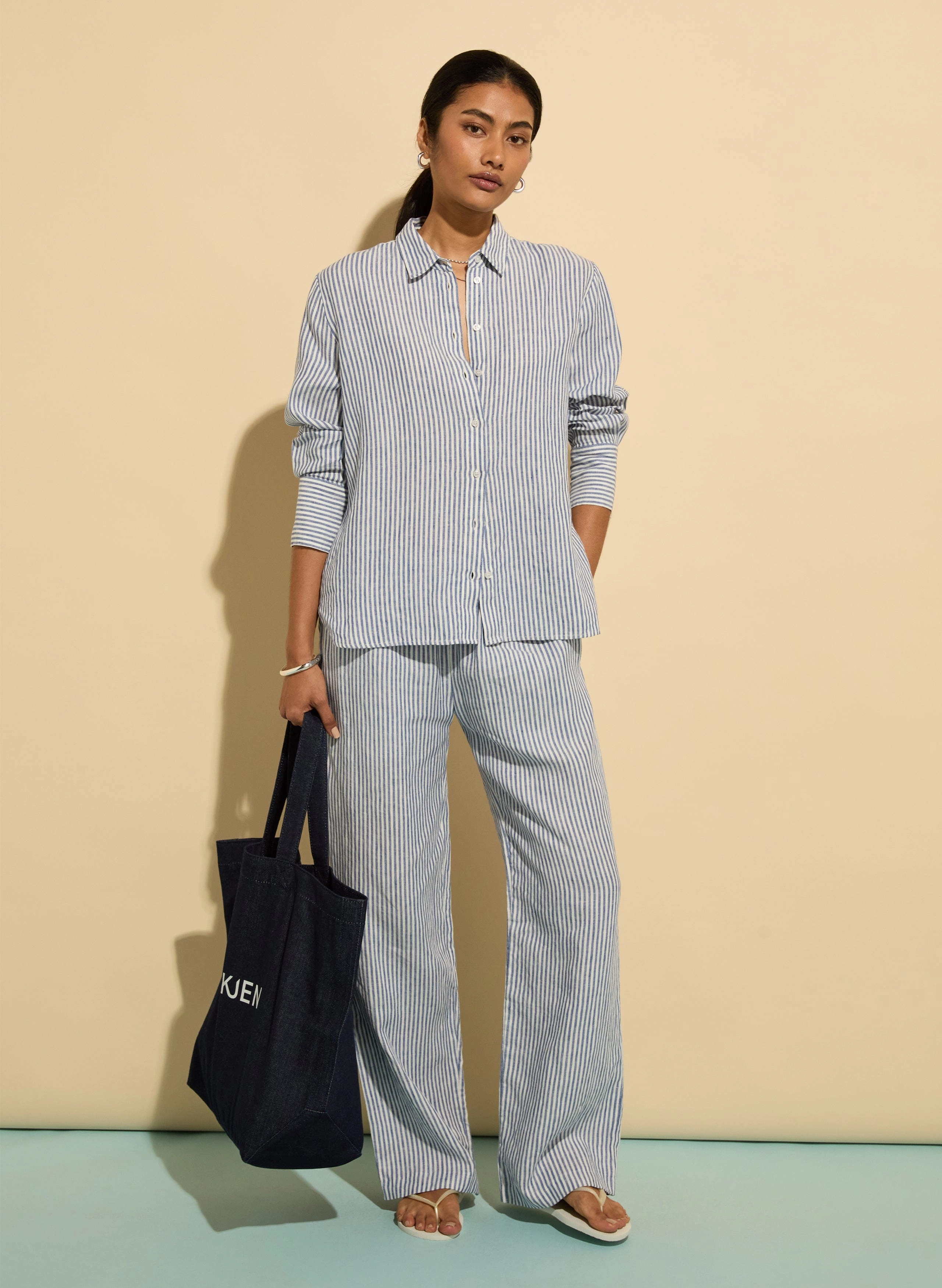 Muriel Linen Shirt | Indigo Stripe