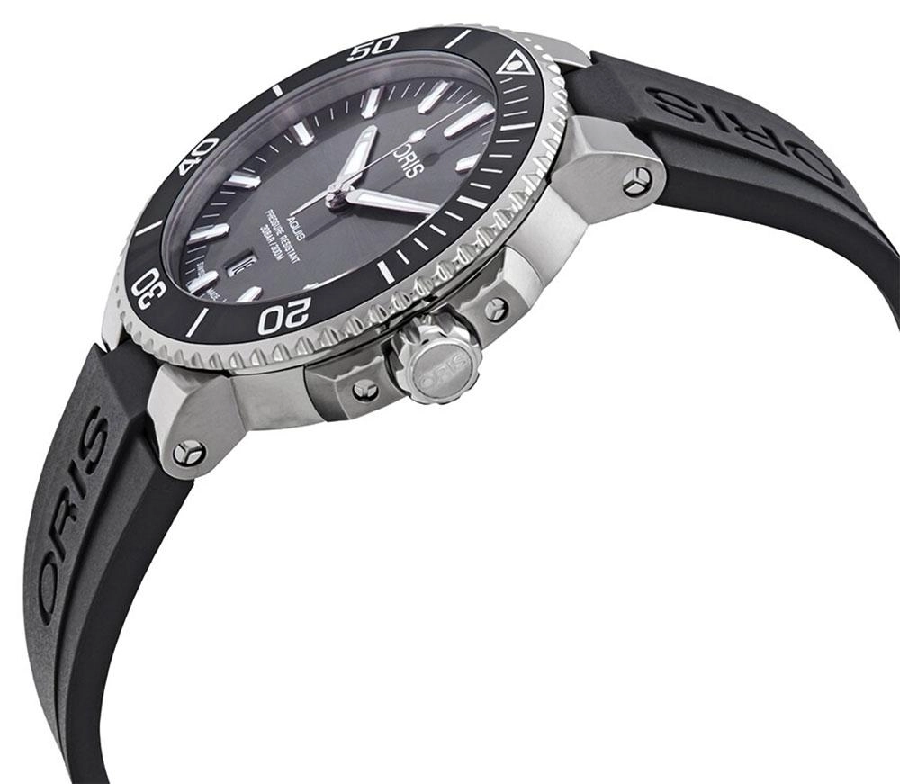 Oris Aquis Automatic Titanium Black Rubber Strap Grey Dial Date Divers Mens Watch 733 7730 7153-RS