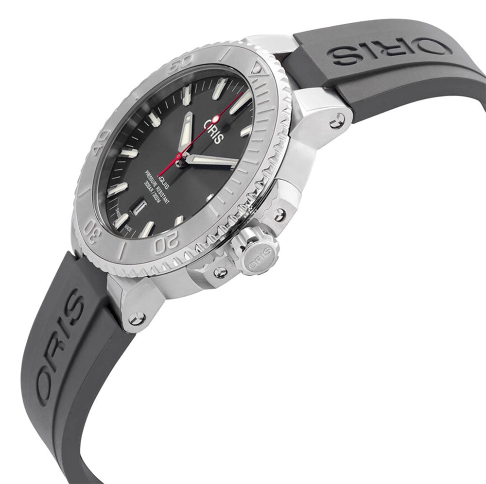 Oris Aquis Relief Automatic Stainless Steel Gray Dial Gray Rubber Strap Date Divers Mens Watch 733 7730 4153-07 4 24 63EB