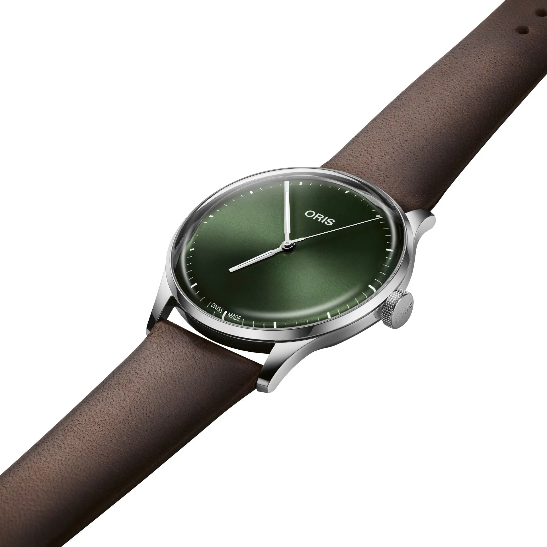 Oris Artelier S Automatic Stainless Steel Green Dial Brown Leather Strap Unisex Watch 733 7762 4057-07 5 20 70FC