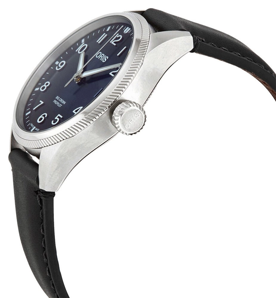 Oris Big Crown ProPilot Automatic Stainless Steel Blue Dial Black Leather Strap Date Mens Watch 751 7761 4065-07 6 20 08LC
