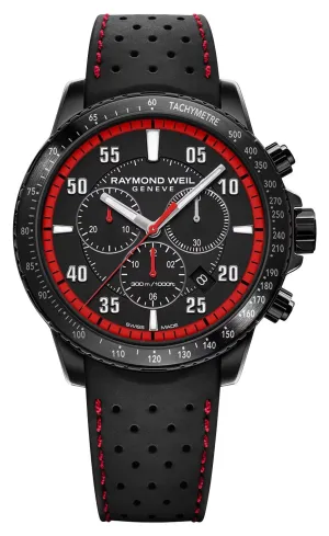 Raymond Weil Tango Chronograph Black PVD Black/Red Dial Black Rubber Strap Date Divers Quartz Mens Watch 8570-BKR-05240