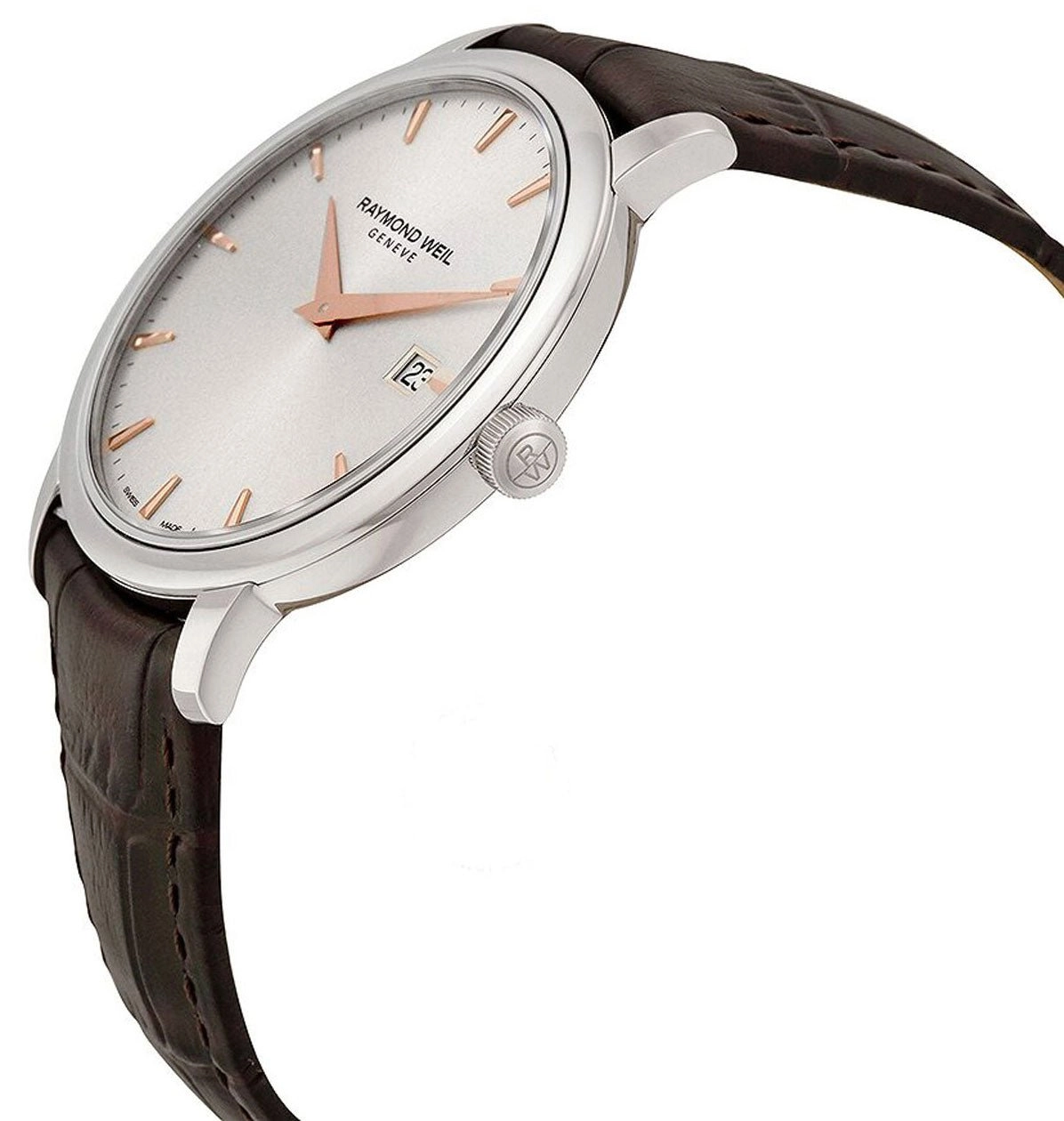 Raymond Weil Toccata Stainless Steel Silver Dial Date Brown Leather Strap Mens Watch 5488-SL5-65001