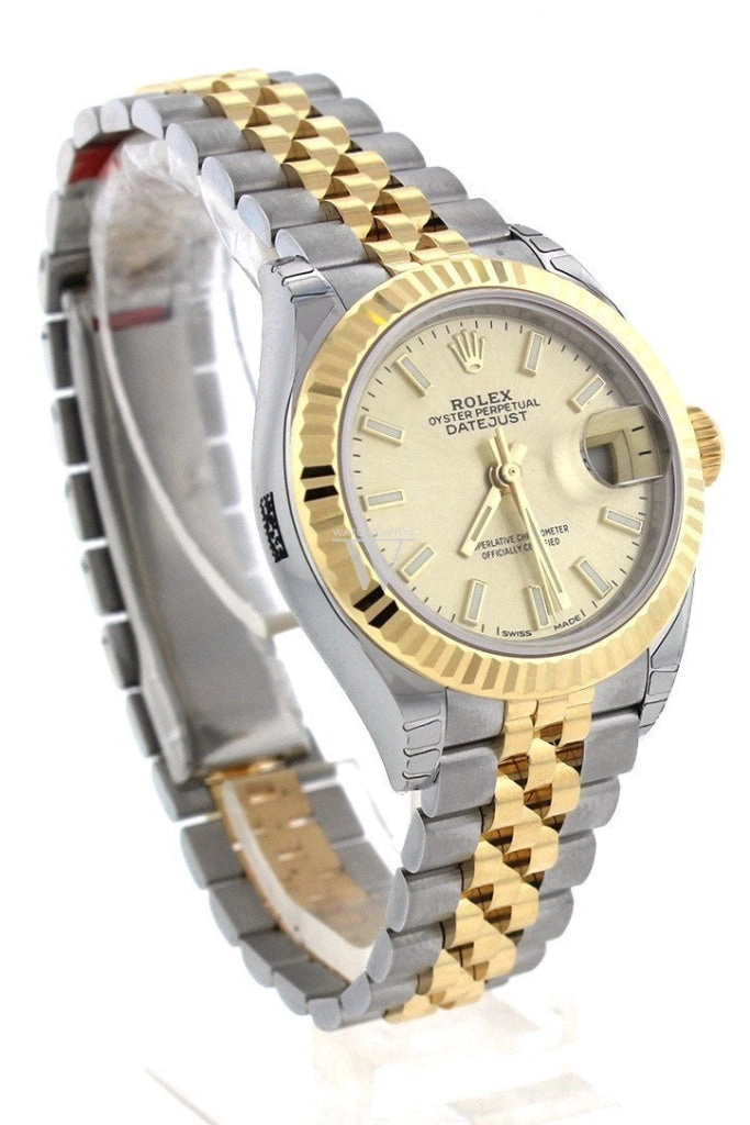 Rolex Datejust 28 Champagne Dial Fluted Yellow Gold Two Tone Jubilee Ladies Watch 279173 NP