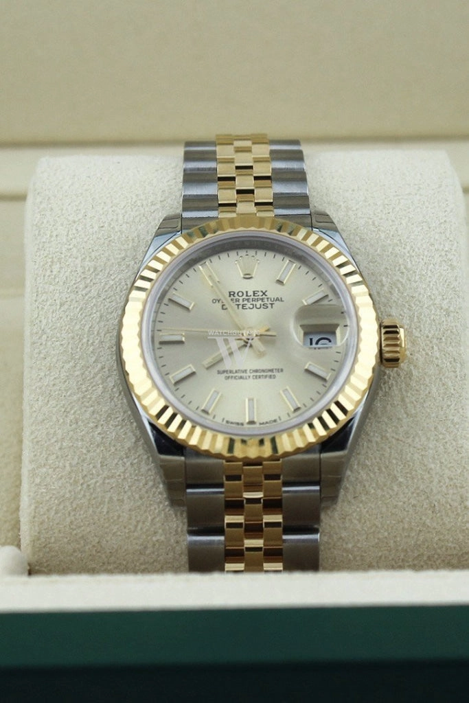 Rolex Datejust 28 Champagne Dial Fluted Yellow Gold Two Tone Jubilee Ladies Watch 279173 NP
