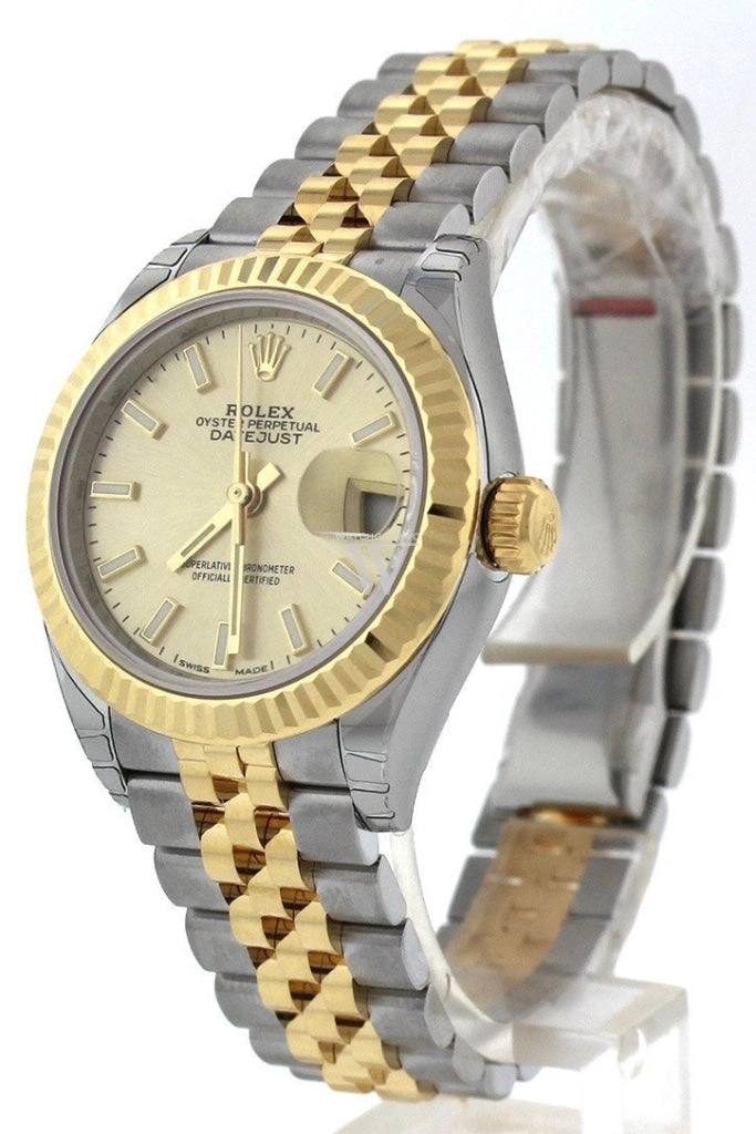 Rolex Datejust 28 Champagne Dial Fluted Yellow Gold Two Tone Jubilee Ladies Watch 279173 NP