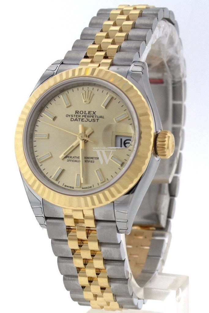 Rolex Datejust 28 Champagne Dial Fluted Yellow Gold Two Tone Jubilee Ladies Watch 279173 NP
