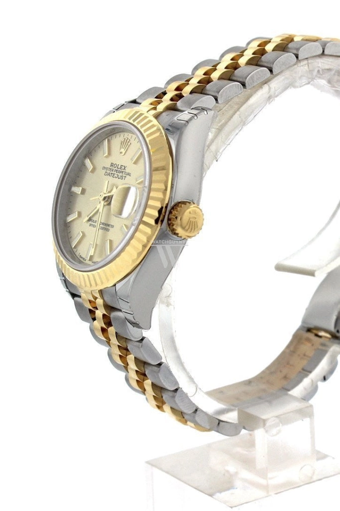 Rolex Datejust 28 Champagne Dial Fluted Yellow Gold Two Tone Jubilee Ladies Watch 279173 NP