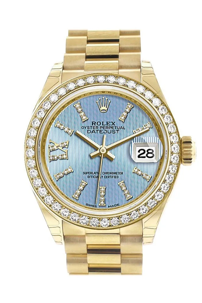 Rolex Datejust 28 Cornlower blue Roman Diamond Dial Diamond Bezel President Ladies Watch 279138RBR 279138 NP