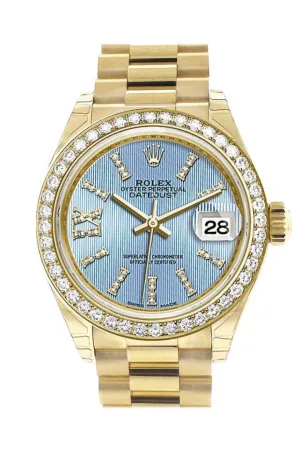 Rolex Datejust 28 Cornlower blue Roman Diamond Dial Diamond Bezel President Ladies Watch 279138RBR 279138 NP