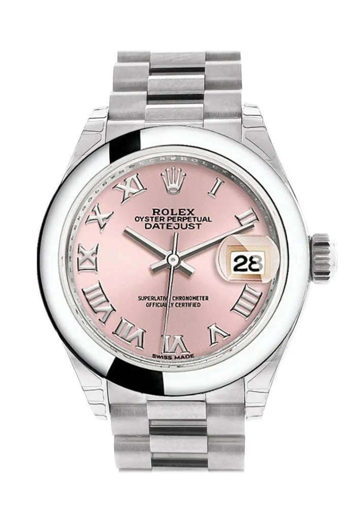 Rolex Datejust 28 Pink Roman Dial Dome Bezel President Ladies Watch 279166 NP