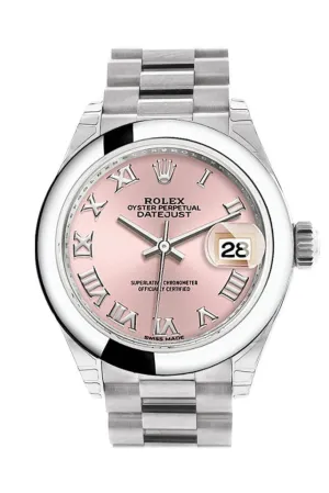Rolex Datejust 28 Pink Roman Dial Dome Bezel President Ladies Watch 279166 NP