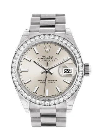 Rolex Datejust 28 Silver Dial Diamond Bezel President Ladies Watch 279136RBR 279136 NP