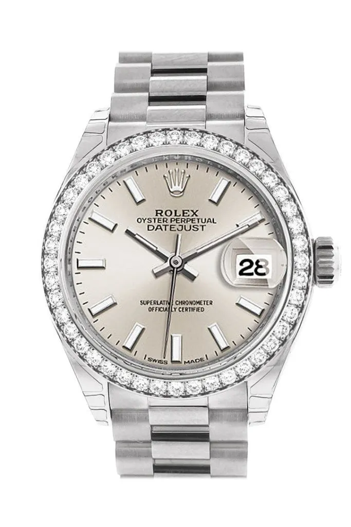 Rolex Datejust 28 Silver Dial Diamond Bezel President Ladies Watch 279136RBR 279136 NP