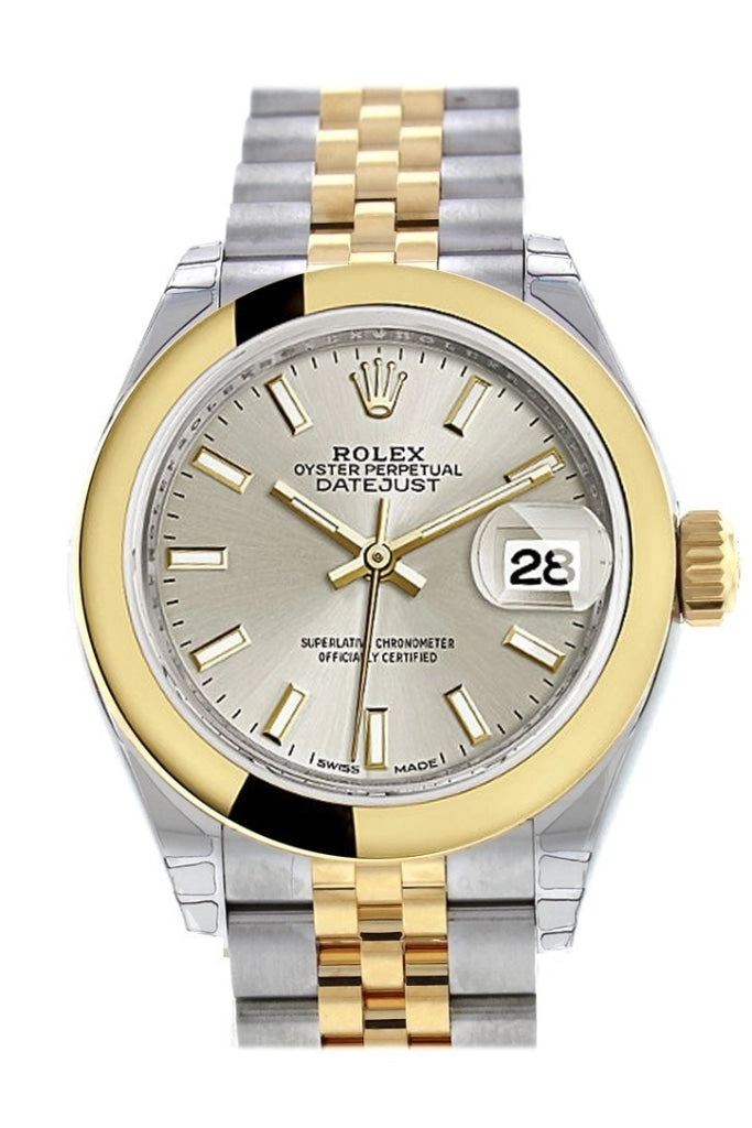 Rolex Datejust 28 Silver Dial Yellow Gold Two Tone Jubilee Ladies Watch 279163