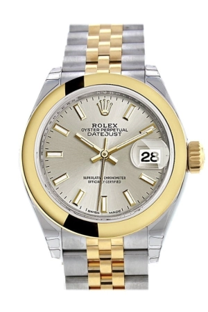 Rolex Datejust 28 Silver Dial Yellow Gold Two Tone Jubilee Ladies Watch 279163