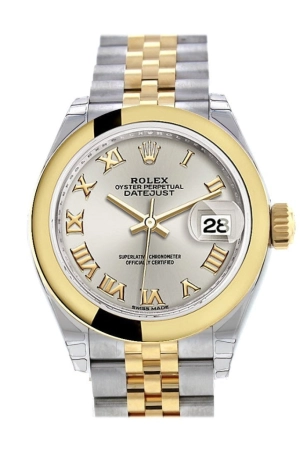 Rolex Datejust 28 Silver Roman Dial Yellow Gold Two Tone Jubilee Ladies Watch 279163