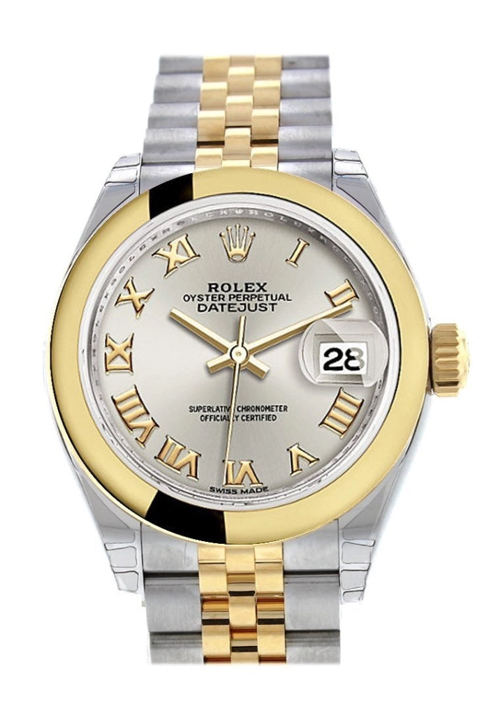 Rolex Datejust 28 Silver Roman Dial Yellow Gold Two Tone Jubilee Ladies Watch 279163