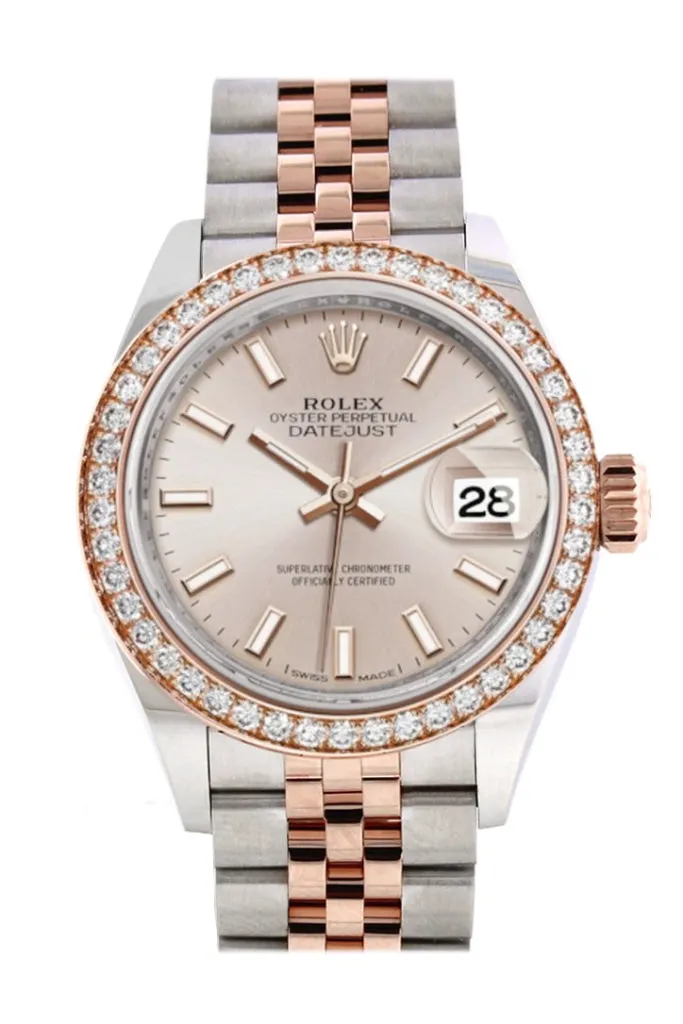 Rolex Datejust 28 Sundust Dial Diamond Bezel Rose Gold Two Tone Watch 279381RBR 279381