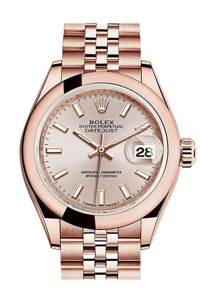 Rolex Datejust 28 Sundust Dial Rose Gold Jubilee Ladies Watch 279165 NP