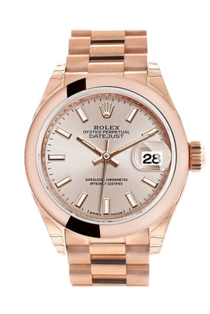 Rolex Datejust 28 Sundust Dial Rose Gold President Ladies Watch 279165 NP