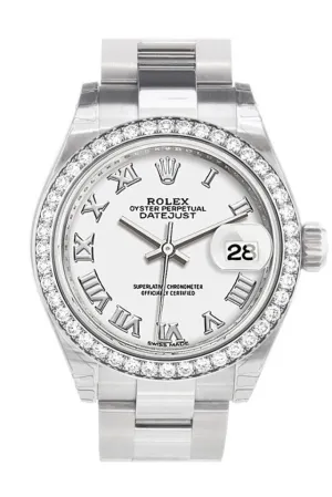 Rolex Datejust 28 White Roman Dial Diamond Bezel Steel Ladies Watch 279384RBR