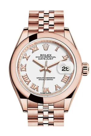 Rolex Datejust 28 White Roman Dial Rose Gold Jubilee Ladies Watch 279165 NP