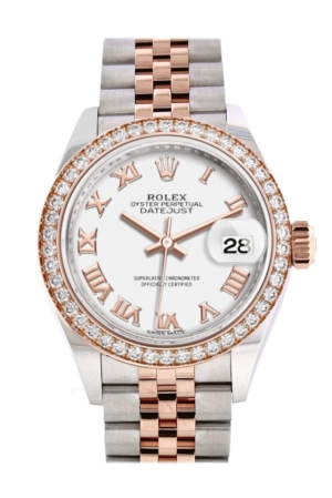 Rolex Datejust 28 White Roman  Dial White Roman Dial Diamond Bezel Rose Gold Two Tone Watch 279381RBR 279381