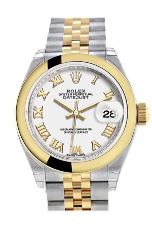 Rolex Datejust 28 White Roman Dial Yellow Gold Two Tone Jubilee Ladies Watch 279163