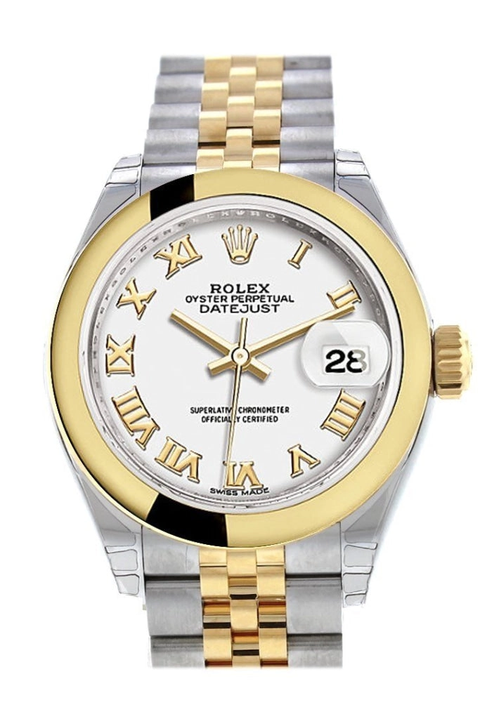 Rolex Datejust 28 White Roman Dial Yellow Gold Two Tone Jubilee Ladies Watch 279163