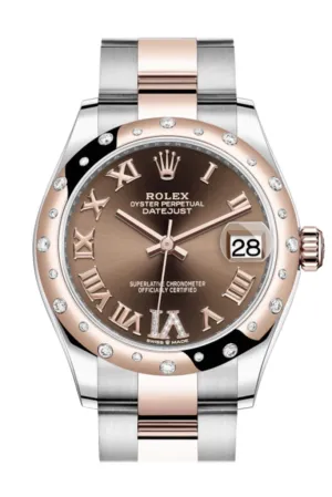 Rolex Datejust 31 Chocolate Large VI diamonds Dial Diamond Bezel Rose Gold Two Tone Watch 278341RBR 278341